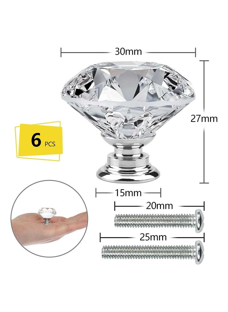 RATSAW - 6 PCS Cabinet Knobs with 2 Sizes Screws 30mm Drawer Handles Crystal Glass Diamond Shaped cupboards Door Knobs for Drawers and Kitchen Bathroom Cabinet Office - Image 1