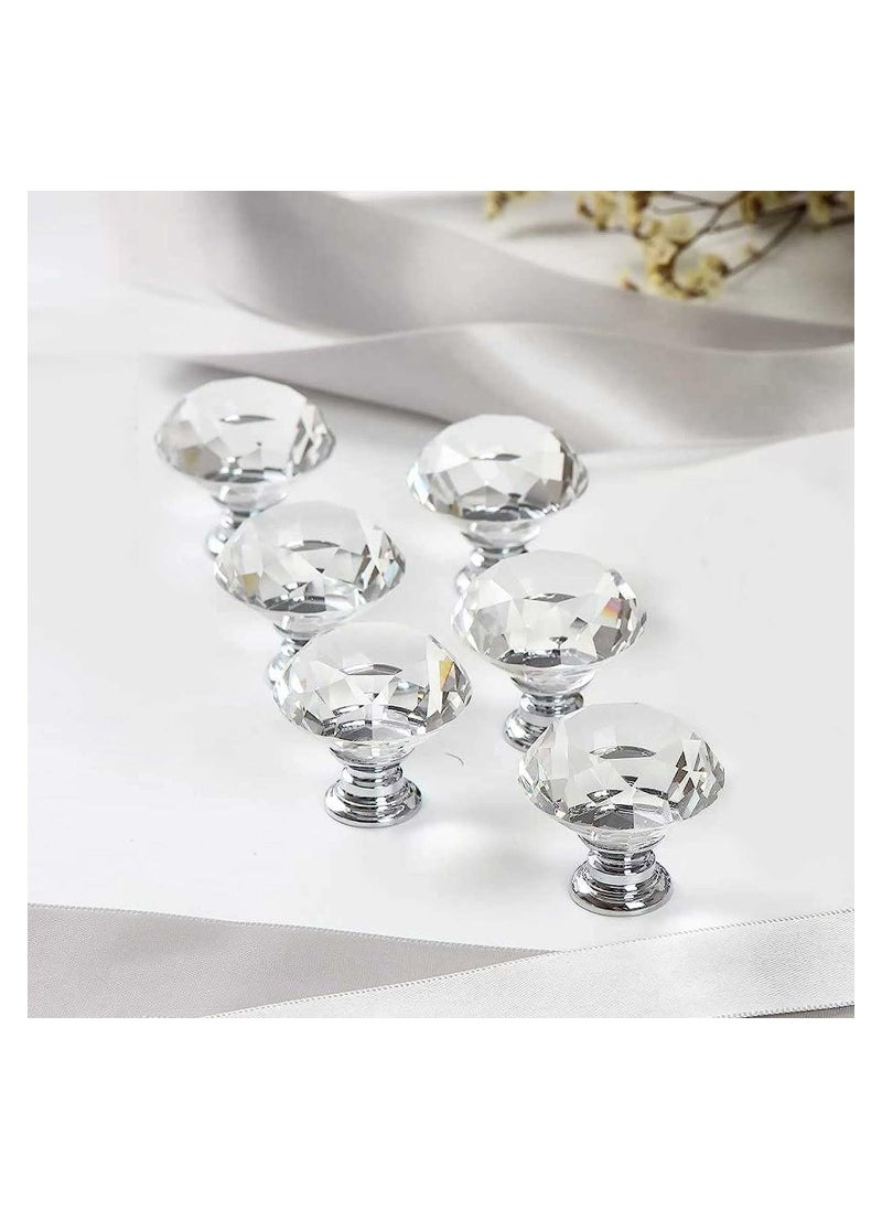 RATSAW - 6 PCS Cabinet Knobs with 2 Sizes Screws 30mm Drawer Handles Crystal Glass Diamond Shaped cupboards Door Knobs for Drawers and Kitchen Bathroom Cabinet Office - Image 1