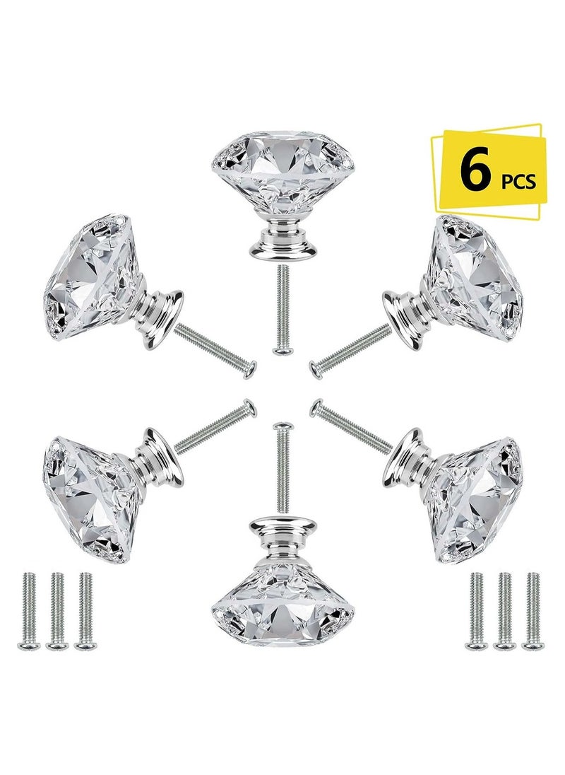 RATSAW - 6 PCS Cabinet Knobs with 2 Sizes Screws 30mm Drawer Handles Crystal Glass Diamond Shaped cupboards Door Knobs for Drawers and Kitchen Bathroom Cabinet Office - Image 1