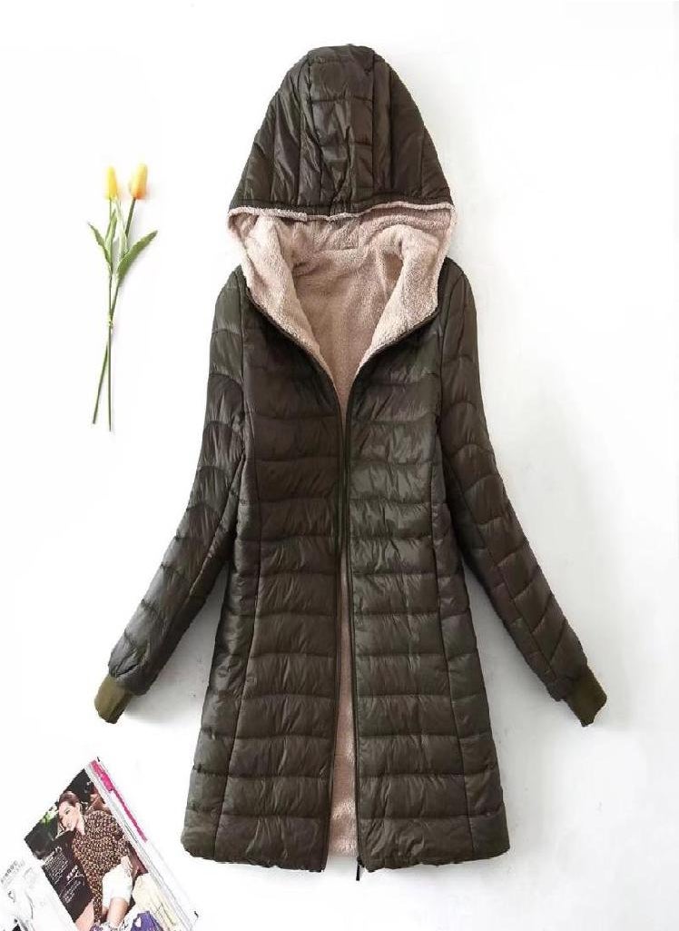 Eckek - Autumn and Winter New European and American Lamb Fleece Mid Length Warm Hooded Cotton Coat Women's Top Plus Size Cotton Coat - Image 1