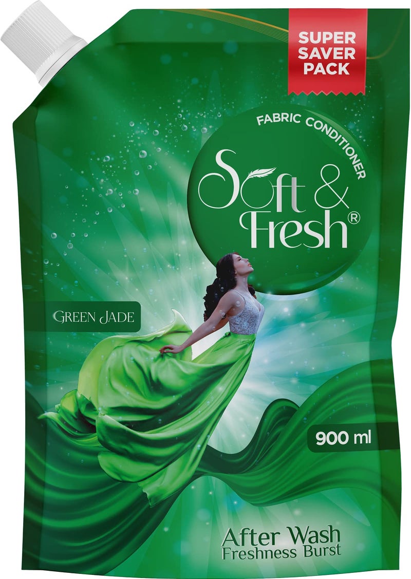 Soft & Fresh combo Pack of Green Jade & Blue Wave 2X900ml, best fabric conditioner softener increase freshness and softness 900ml refill pouch Pack of 2 - Image 3