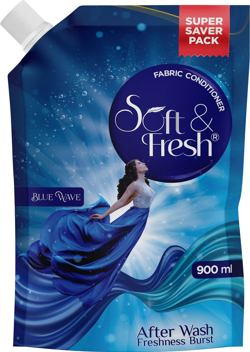 Soft & Fresh combo Pack of Green Jade & Blue Wave 2X900ml, best fabric conditioner softener increase freshness and softness 900ml refill pouch Pack of 2 - Image 5