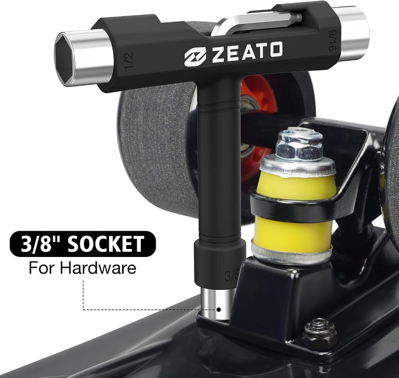 Zeato Multi-Function Portable Skateboard T Tool with Allen Key and Phillips Head Screwdriver - Black - Image 5