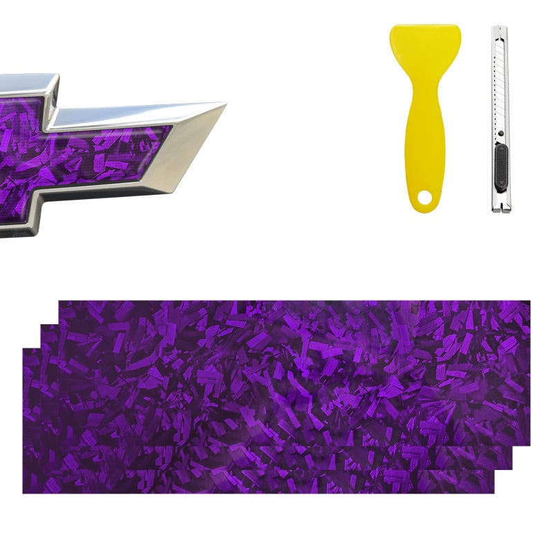 BLAKAYA Compatible with 118 x 4 Bowtie Emblem Wrap Kit for Chevy Logo Overlay Vinyl Wrap with Spatula and Cutter 3Pcs Purple Forged Carbon Fiber - Image 3