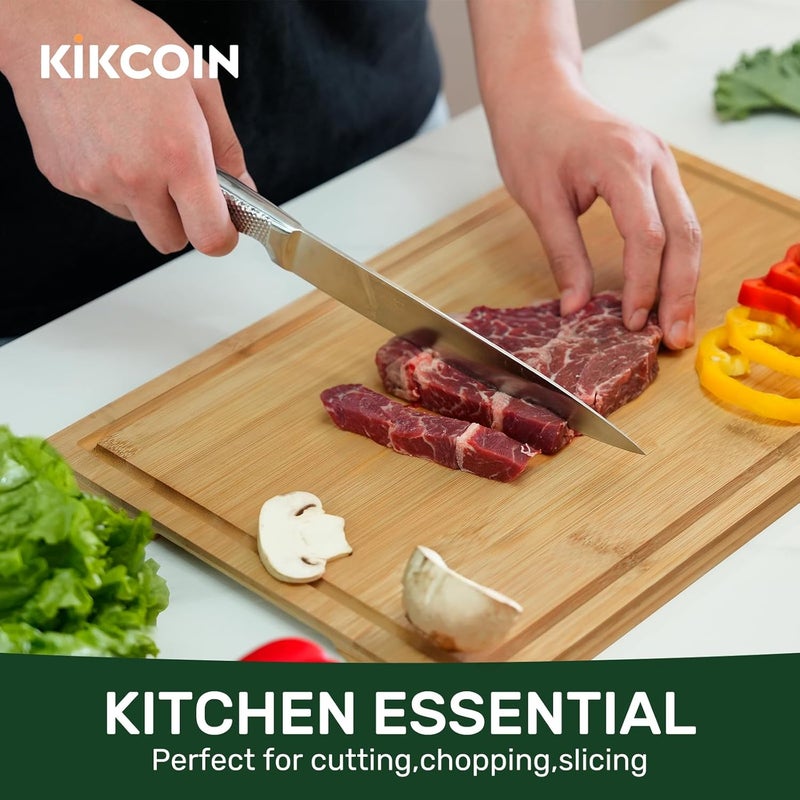 Kikcoin ألواح تقطيع الخيزران كيك كوين 17 بوصة × 11 بوصة للمطبخ، ألواح تقطيع خشبية صحية للمطبخ، شاركوتيري، ألواح تقطيع كبيرة جدًا مع أخدود عميق للعصارة، هدية عيد الأب للرجال، طبيعي - Image 2