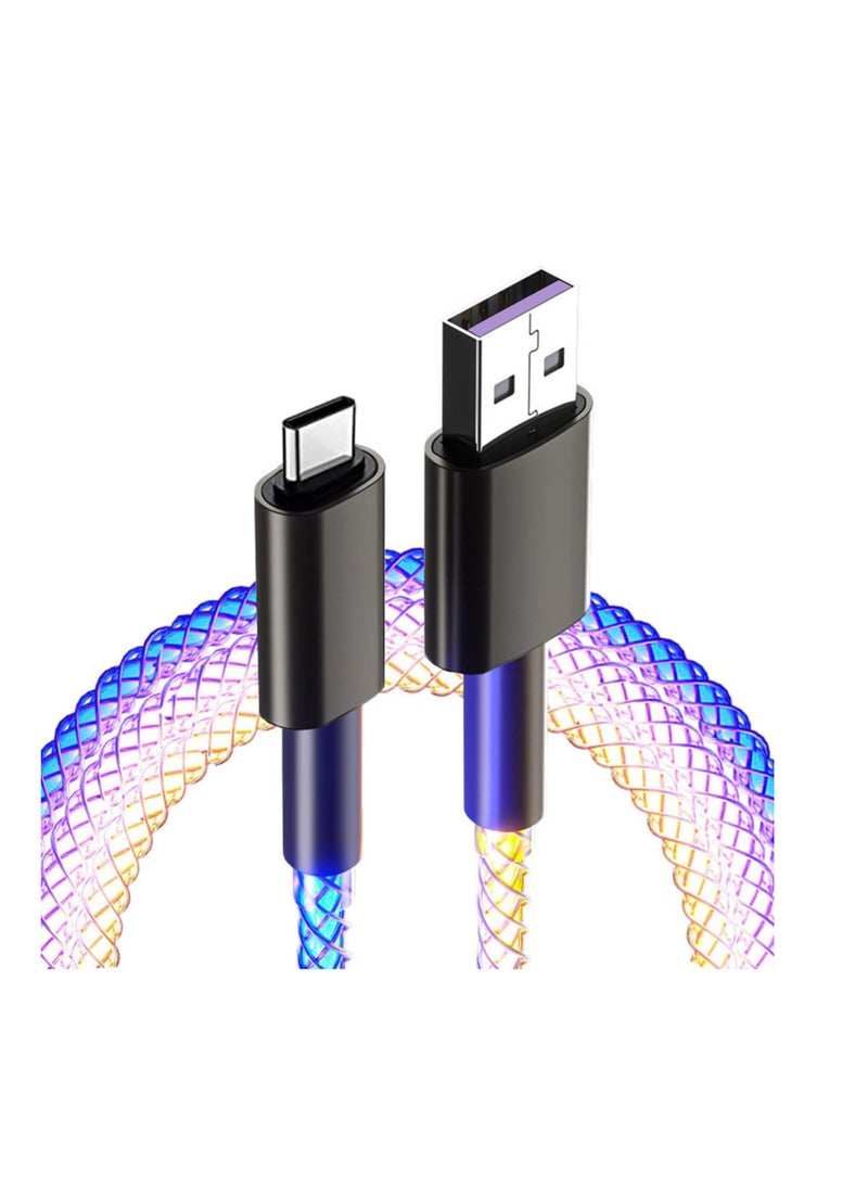 Excefore RGB LED Type C Charger Cord, 66W Fast Charging Cable, Color Gradual Light Up USB Type C Charger Cable, Perfect for Samsung Galaxy S21 S20 S10 S9 S8 Plus and More - Image 1