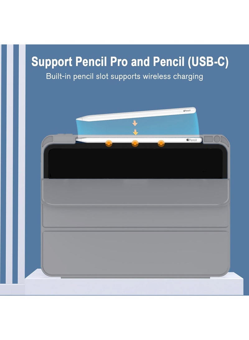 دبليو تيك آبل آيباد برو 11 5G 2025 (M5) بحجم 11 بوصة غطاء ذكي قابل للفتح والإغلاق تلقائي النوم/الاستيقاظ مع ملمس جلدي وحامل قلم (TCFPSR) - رمادي - Image 2