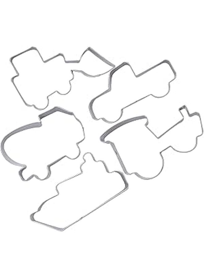 5 Pcs Stainless Steel Cookie Cutters Set Cruiser Pickup Locomotive Loader Mixer Shapes - Image 1