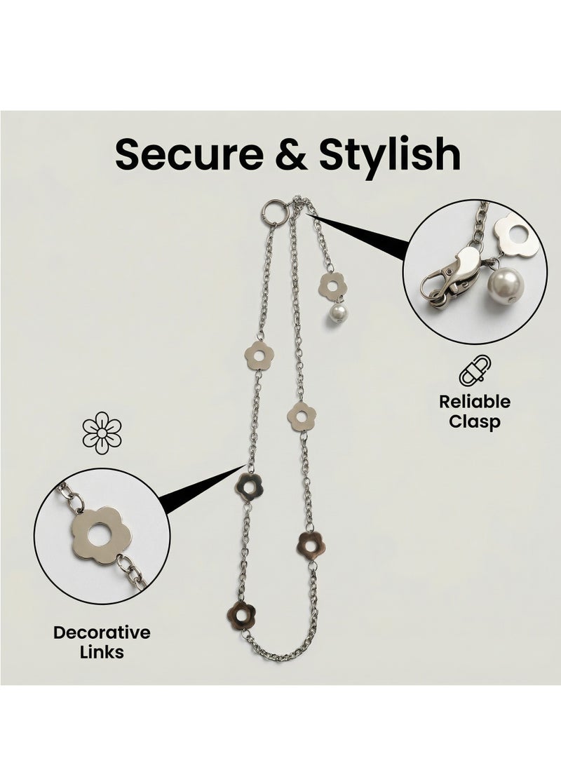 Universal Phone Lanyard, Metal Cell Phone Chain Crossbody Strap Anti-Theft Detachable Women Cellphone Lanyards Around The Neck with Patches for iPhone, Most Smartphones - Silver - Image 2