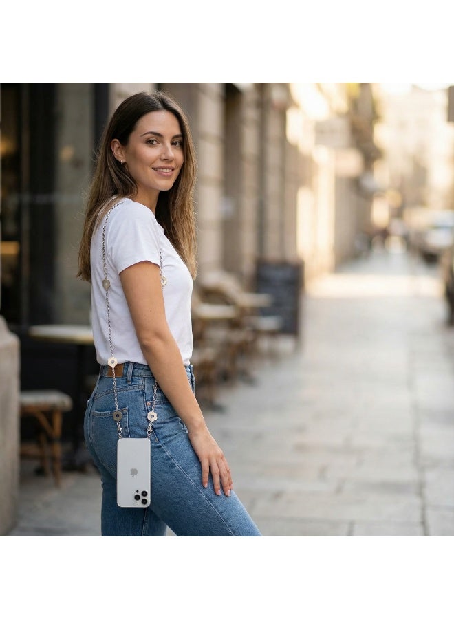 Universal Phone Lanyard, Metal Cell Phone Chain Crossbody Strap Anti-Theft Detachable Women Cellphone Lanyards Around The Neck with Patches for iPhone, Most Smartphones - Silver - Image 4