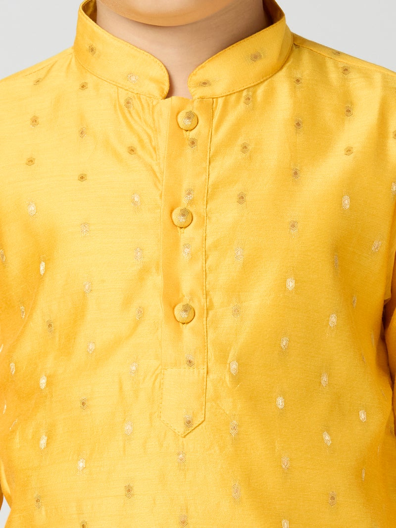Jhambthreads Yellow Chanderi Kurta Pyjama Set for Kids - Image 5