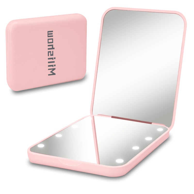 Milishow Compact Mirror 1x3x Magnifying LED Pocket Mirror Small Lighted Travel Makeup Mirror for Purse Handbag Folding Handheld 2Sided Mini Mirror with Lights for Women Pink 1pack