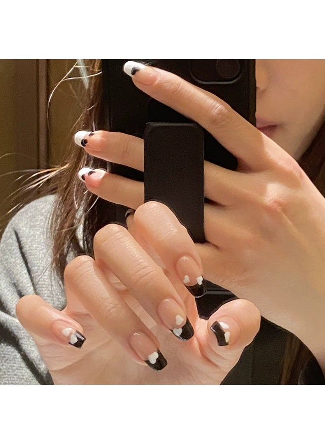Goolsky Hepburn Style Black White Heart Mandarin Duck French Press-on Nails for Retro Elegant Look - Image 4