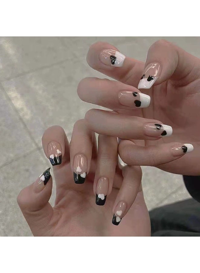 Goolsky Hepburn Style Black White Heart Mandarin Duck French Press-on Nails for Retro Elegant Look - Image 1