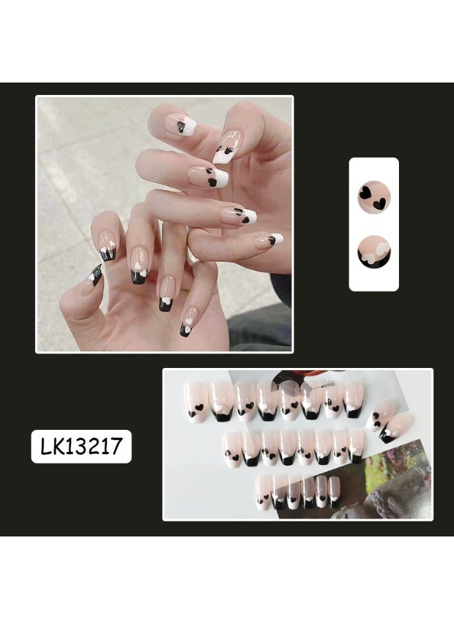 Goolsky Hepburn Style Black White Heart Mandarin Duck French Press-on Nails for Retro Elegant Look - Image 2