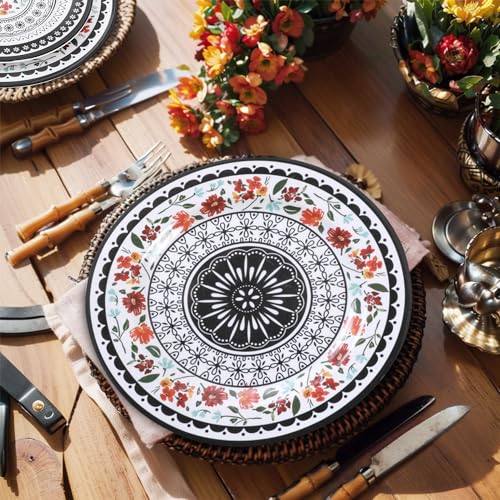 Gofunfun 12-Piece Melamine Dinnerware Sets, Unbreakable Dinner Dishes Set for Indoor and Outdoor Use, Dishwasher Safe, Lightweight Dinner Service for 4, Black and White - Image 4
