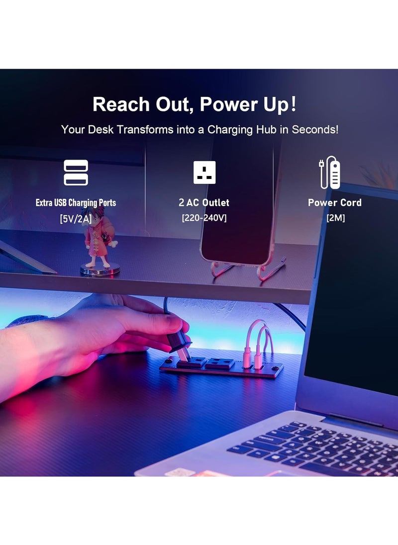 مكتب ألعاب Chulovs مقاس 140 سم مع أضواء LED RGB ومنافذ طاقة، مكتب كمبيوتر مع حامل شاشة وخطاف سماعة رأس