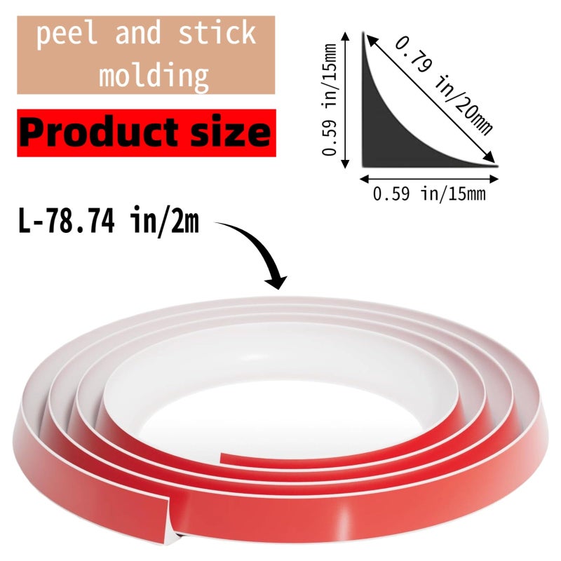 YZCFWJ White Flexible Quarter Round Molding Trim Peel and Stick,78in Self-Adhesive Edge Corner Trim,for Stair Wall Ceiling Floor Baseboard,Backsplashe Countertop Cabinet,Bathroom Bathtub - Image 2