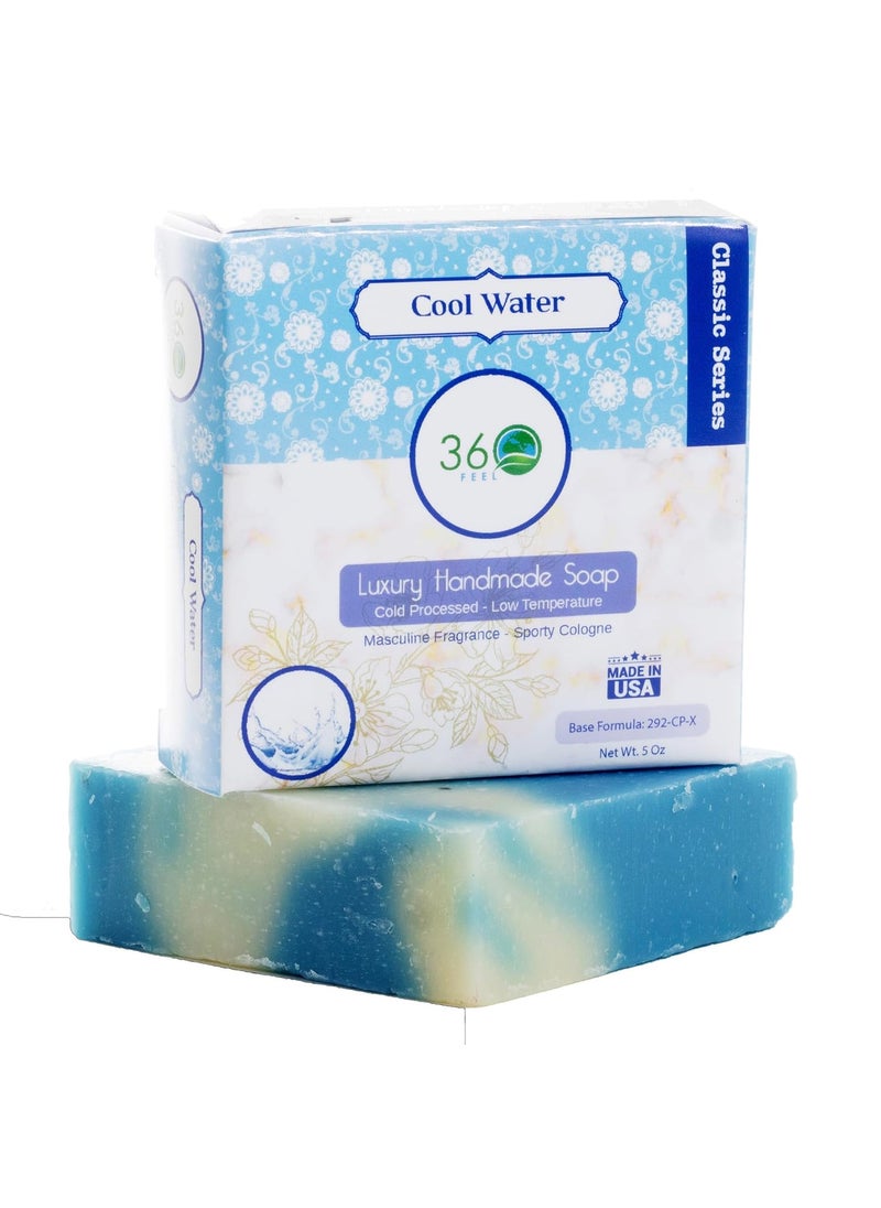 360Feel Mens Cool Water Cologne Soap Large 5oz Organic Castile Handmade Soap bar Bold Masculine fragrance Pure Essential Oil Natural Soaps Made in USA 