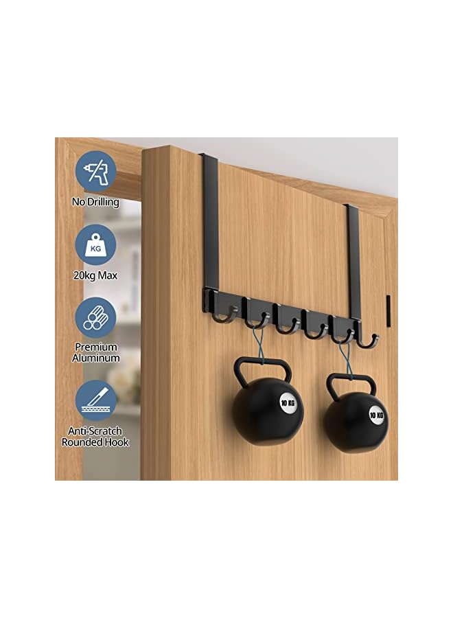promass Door Hooks, Over Door Hanger with 6 Hooks, 44CM Aluminum Door Coat Hanger for Clothes, Towels, Bags, Keys, black - Image 3