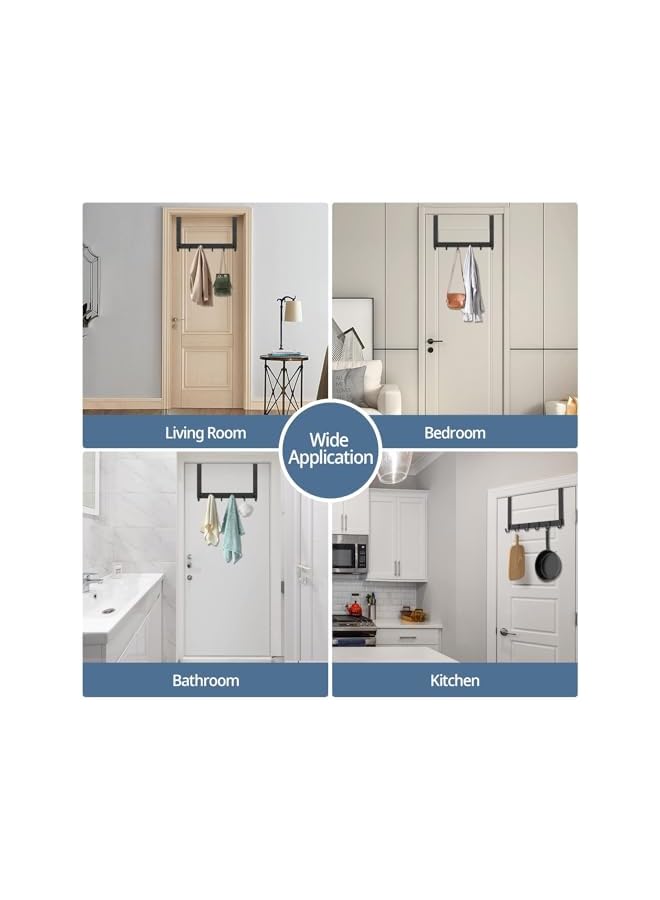 promass Door Hooks, Over Door Hanger with 6 Hooks, 44CM Aluminum Door Coat Hanger for Clothes, Towels, Bags, Keys, black - Image 2