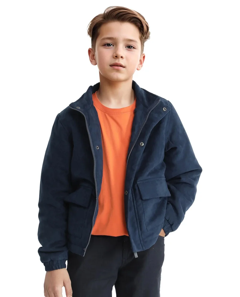 Rare Ones Rare Ones Kids Katpil Dark Blue Polyester Full Sleeve Solid Jacket