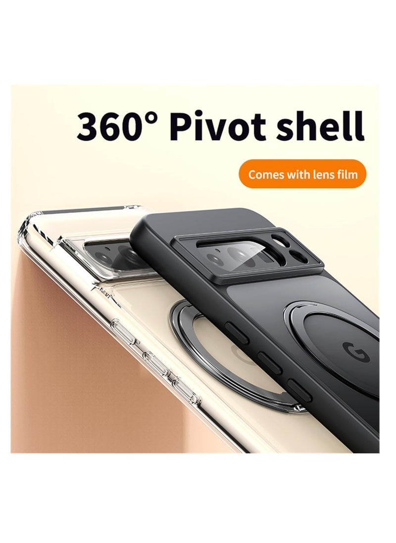 Magnetic Case for Google Pixel 9 Pro XL with Ring Stand, Ultra-Thin Clear Soft TPU Shell, Anti-Yellowing Anti-Scratch Shockproof Protective Case (Clear)