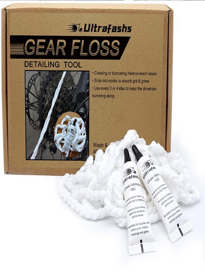 Ultrafashs Gear Floss Microfiber Cleaning Rope Kit with Lubricating Cream - 40 Pack for Bike Chain, 3D Printer Lead Screws, Transmission Pulleys & Hard-to-Reach Areas - Image 1