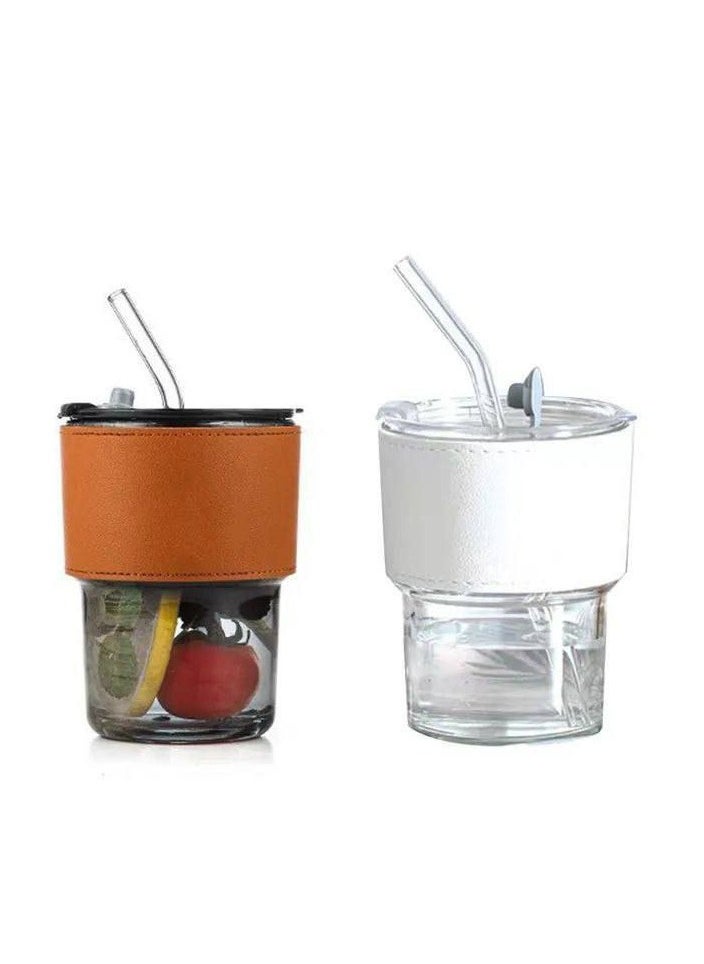 Generic - Mug Shalimo thermal Pyrex glass cup mug with chic leather strap case and cover with chalimo mixed color glass 450 ml, clear - Image 1