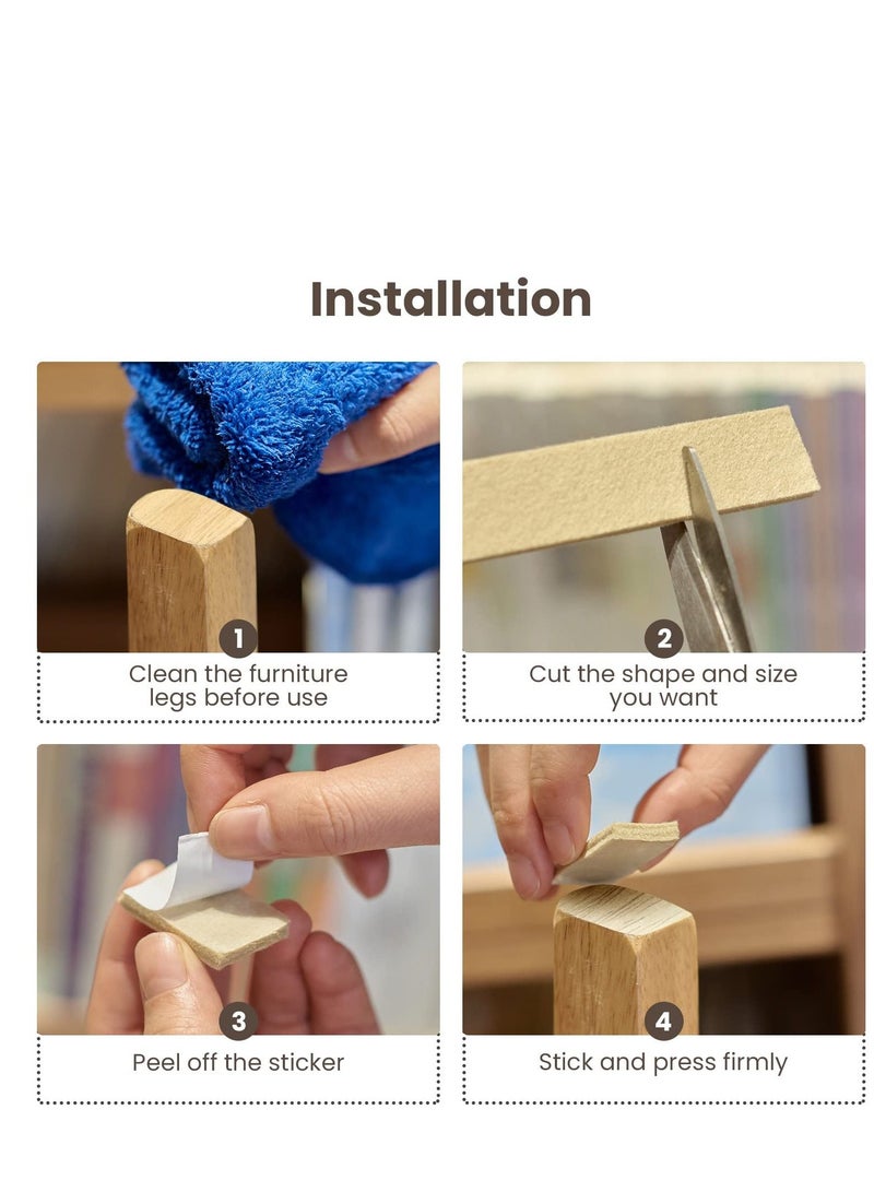 Furniture Pads Floor Protectors Felt for Feet Self Adhesive Premium Anti Scratch Chairs Beige 3 Rolls - Image 3