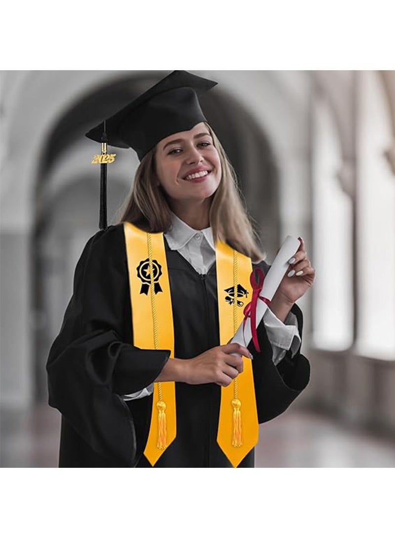 Graduation Gown 2025, Graduation Cap, Year Charm, Top Hanging Tassel and Gold Stole, Graduation Decorations Costume Set(Black, Size:48)