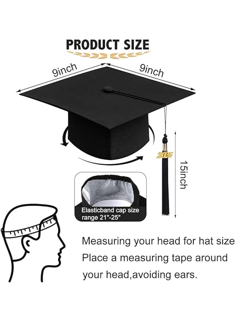Graduation Gown 2025, Graduation Cap, Year Charm, Top Hanging Tassel and Gold Stole, Graduation Decorations Costume Set(Black, Size:48)