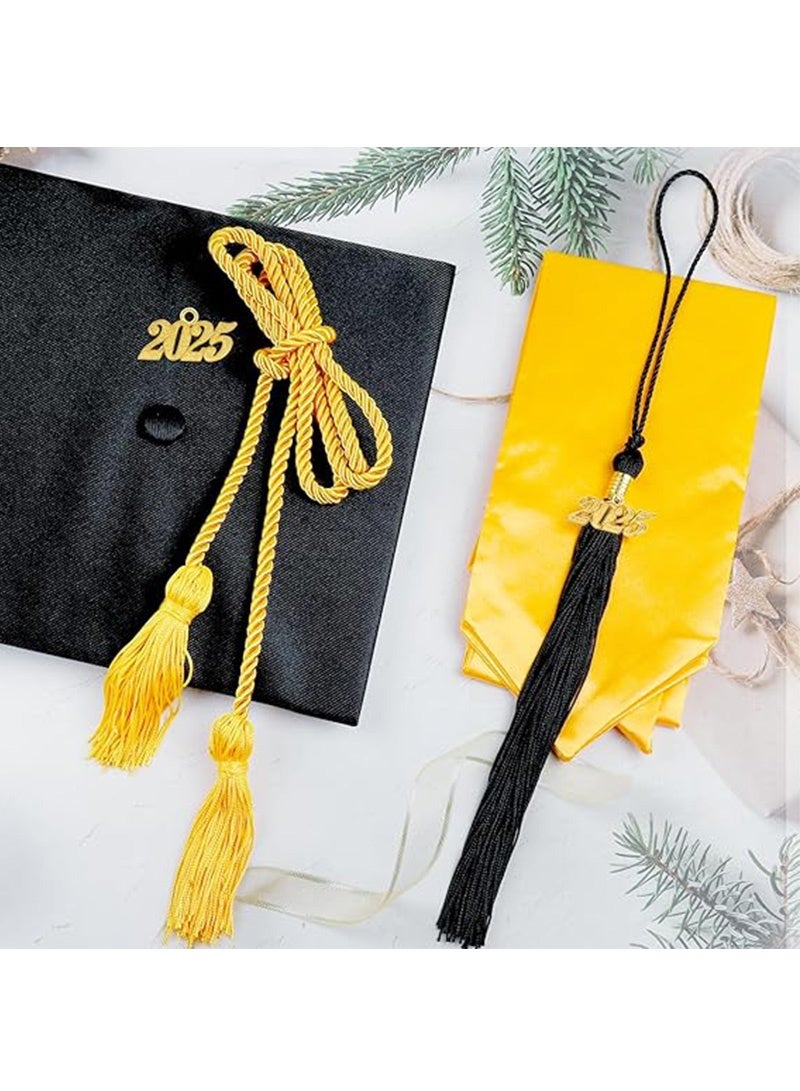 Graduation Gown 2025, Graduation Cap, Year Charm, Top Hanging Tassel and Gold Stole, Graduation Decorations Costume Set(Black, Size:48)