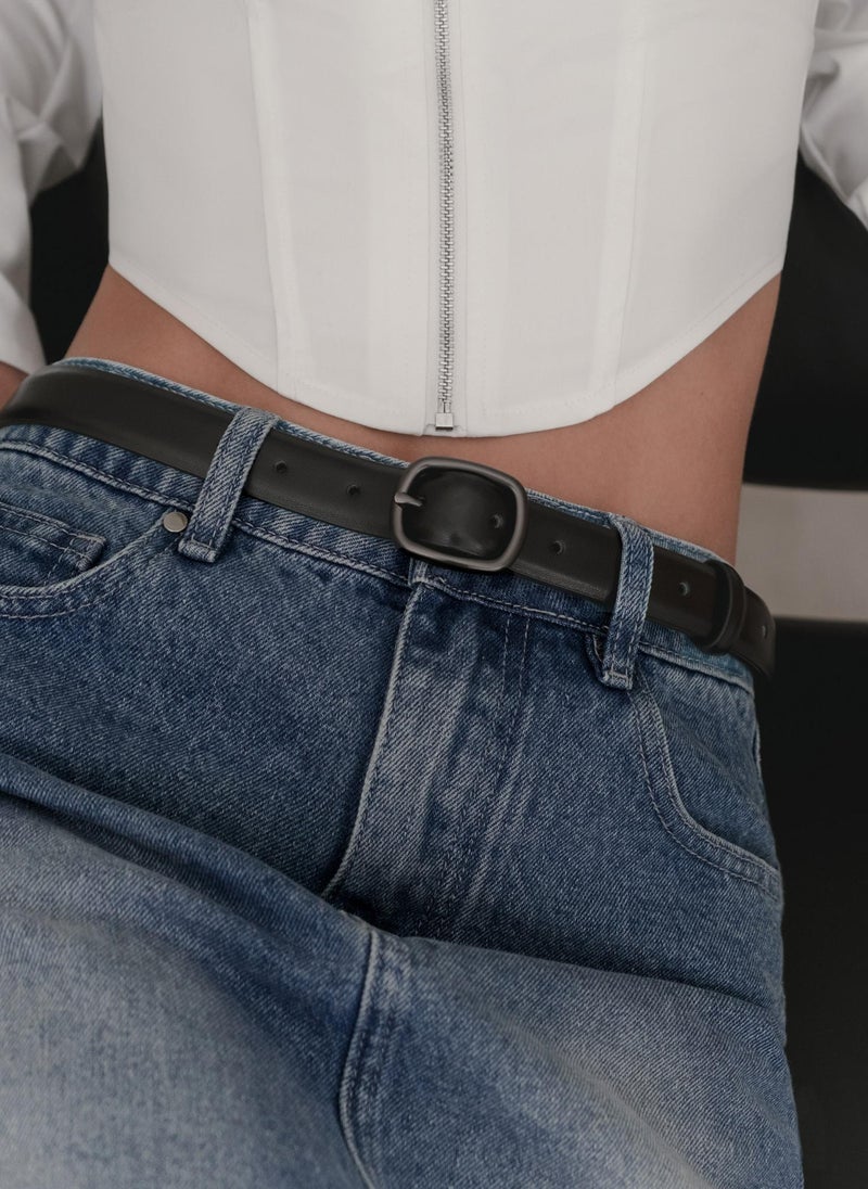 Lichi Slim leather belt with oval buckle - Image 4