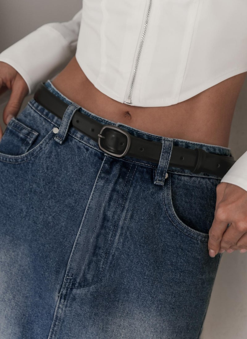 Lichi Slim leather belt with oval buckle - Image 1