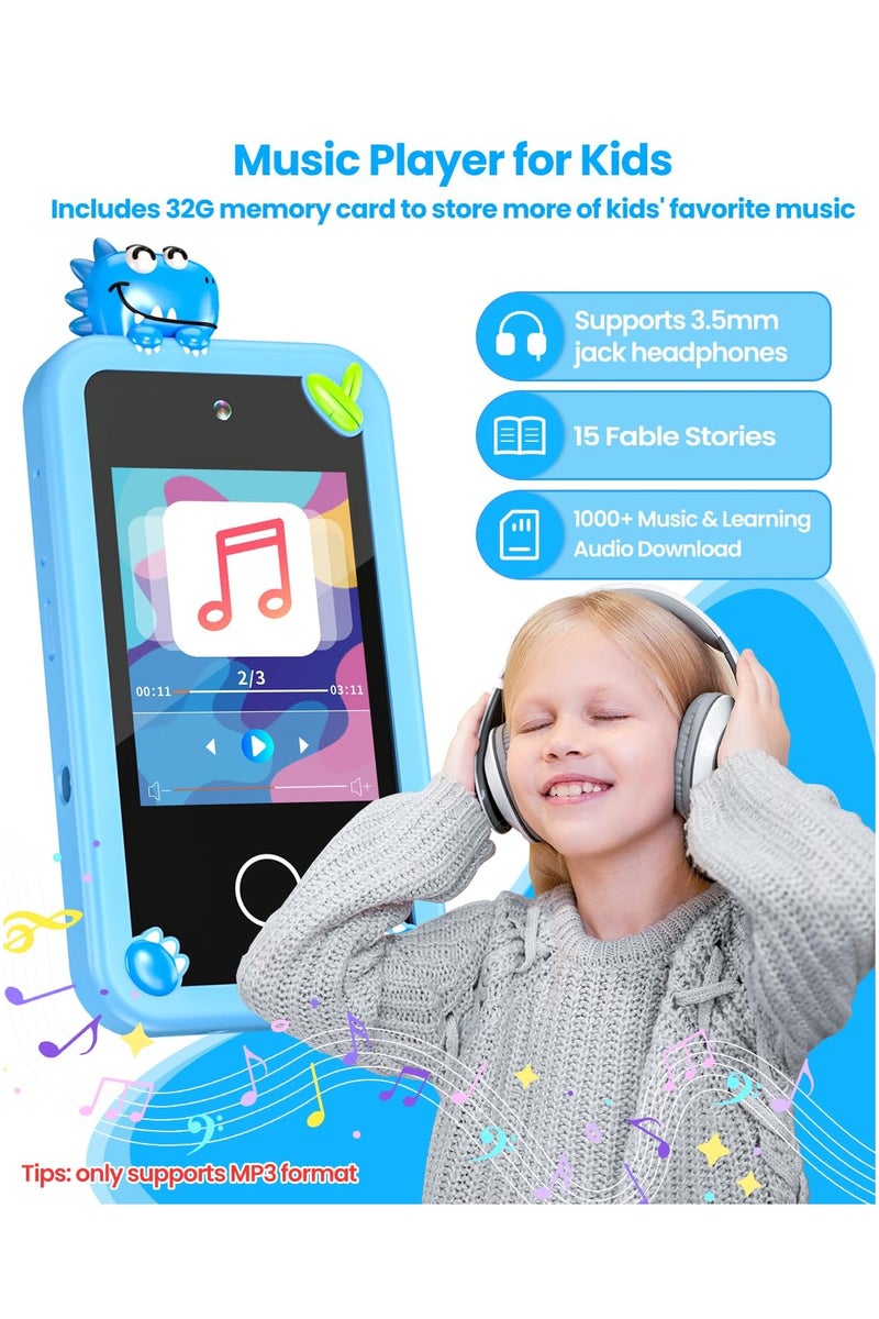 Mr. Penda Kids Smart Phone Toys with Case, Dual Camera Travel Toys Educational Games, 2.8" Touchscreen 22 Learning Games Music Player, 32g Sd Card, Gifts for 3+ Year Old Girls Boys (Blue Dinosaurs) - Image 4