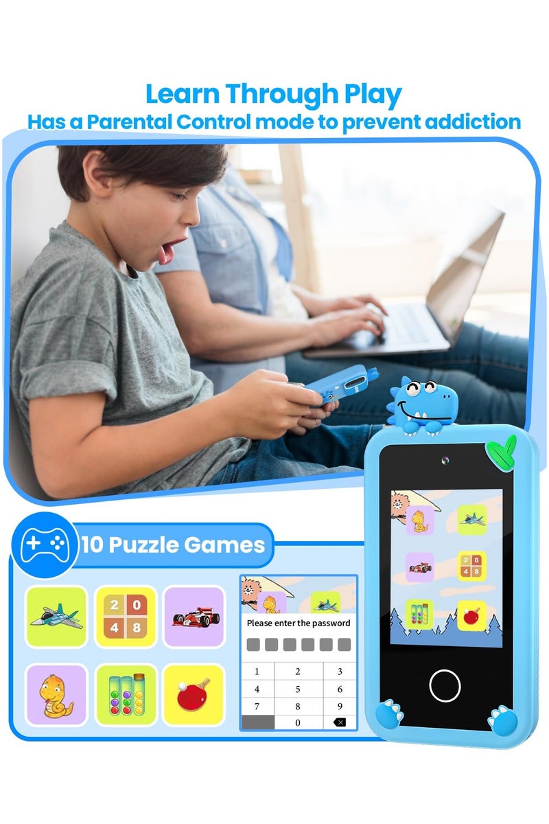 Mr. Penda Kids Smart Phone Toys with Case, Dual Camera Travel Toys Educational Games, 2.8" Touchscreen 22 Learning Games Music Player, 32g Sd Card, Gifts for 3+ Year Old Girls Boys (Blue Dinosaurs) - Image 5