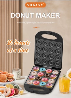 sokany Mini Donut Maker,1200W Non-Stick Coating Plate,Double-Sided Heating Makes 16 Doughnuts for Kid Breakfast, Snacks, Maker Nuts or Vegan Donuts,SK-08023  - Image 5