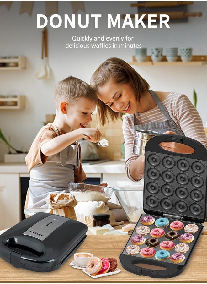 sokany - Mini Donut Maker,1200W Non-Stick Coating Plate,Double-Sided Heating Makes 16 Doughnuts for Kid Breakfast, Snacks, Maker Nuts or Vegan Donuts,SK-08023 - Image 1