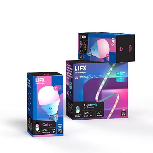 LIFX Bedroom Bundle – with 2 Color 800 Lumen Smart Bulb and 40″ LED Smart Lightstrip - Image 1