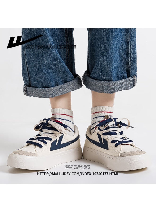 Pull Back Huili Official Women's Sneakers, New Winter Thick-soled Canvas Shoes For Women, Beige-gray And Dark Blue, Size 36 - Image 2