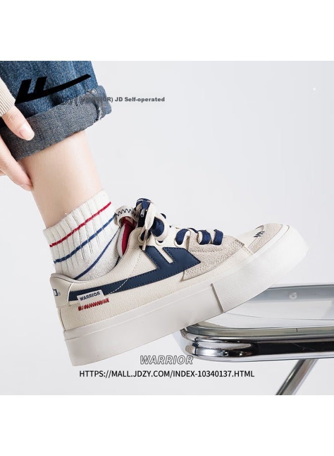 Pull Back Huili Official Women's Sneakers, New Winter Thick-soled Canvas Shoes For Women, Beige-gray And Dark Blue, Size 36 - Image 1