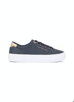 TOMMY HILFIGER Women's Essential Metallic Heel Lace-Up Trainers -  Mixed upper: leather, nylon, polyurethane, Blue  - Image 1