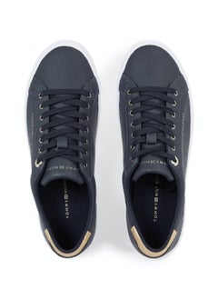 TOMMY HILFIGER Women's Essential Metallic Heel Lace-Up Trainers -  Mixed upper: leather, nylon, polyurethane, Blue  - Image 3