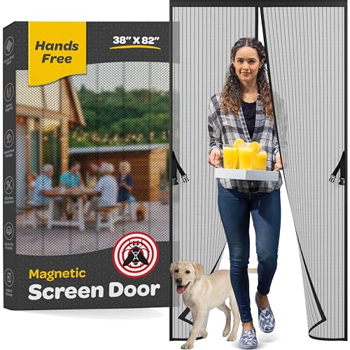 SEWANTA Magnetic Screen Door, Hands-Free Kid/Pet-Friendly Walk Through - Self Magnetic Closure Screen Door Mesh, Stay-Open Option with Buckles - Keeps Bugs Out Lets Breeze in, Fits Door Size (39.4" x 82.7") - Image 1