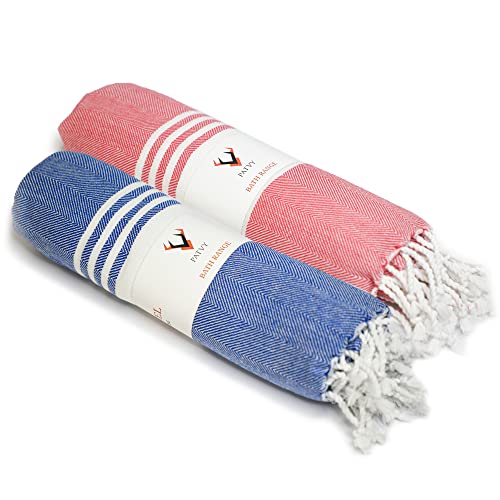 PATVY Bath Towels| Light Weight Turkish Style Bath Towels For Men Large Size Cotton|75 X 150Cm Quick Absorption &Faster Drying Bath Towel For Women| 100% Cotton (Pack Of 2, Royal Blue & Pink), 90 TC - Image 1
