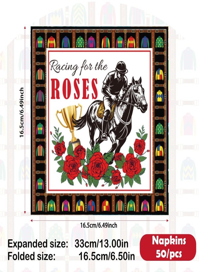 Raxfly 50Pcs Horse Racing Theme Paper Napkins, Equestrian Derby Style Paper Guest Towels, Red Rose Disposable Napkins for Racing Birthday, Spring Garden & Watch Party Decor - Image 2