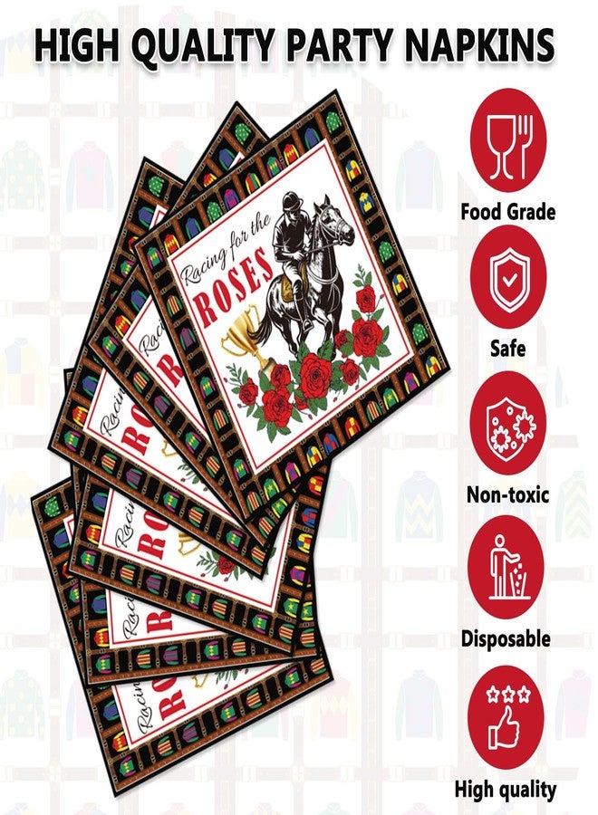Raxfly 50Pcs Horse Racing Theme Paper Napkins, Equestrian Derby Style Paper Guest Towels, Red Rose Disposable Napkins for Racing Birthday, Spring Garden & Watch Party Decor - Image 3