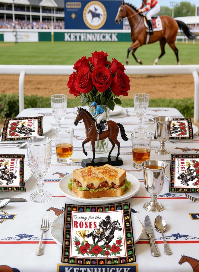 Raxfly 50Pcs Horse Racing Theme Paper Napkins, Equestrian Derby Style Paper Guest Towels, Red Rose Disposable Napkins for Racing Birthday, Spring Garden & Watch Party Decor - Image 5