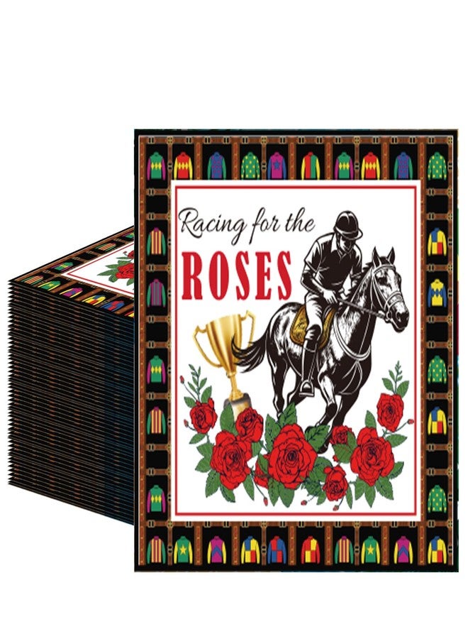 Raxfly 50Pcs Horse Racing Theme Paper Napkins, Equestrian Derby Style Paper Guest Towels, Red Rose Disposable Napkins for Racing Birthday, Spring Garden & Watch Party Decor - Image 1